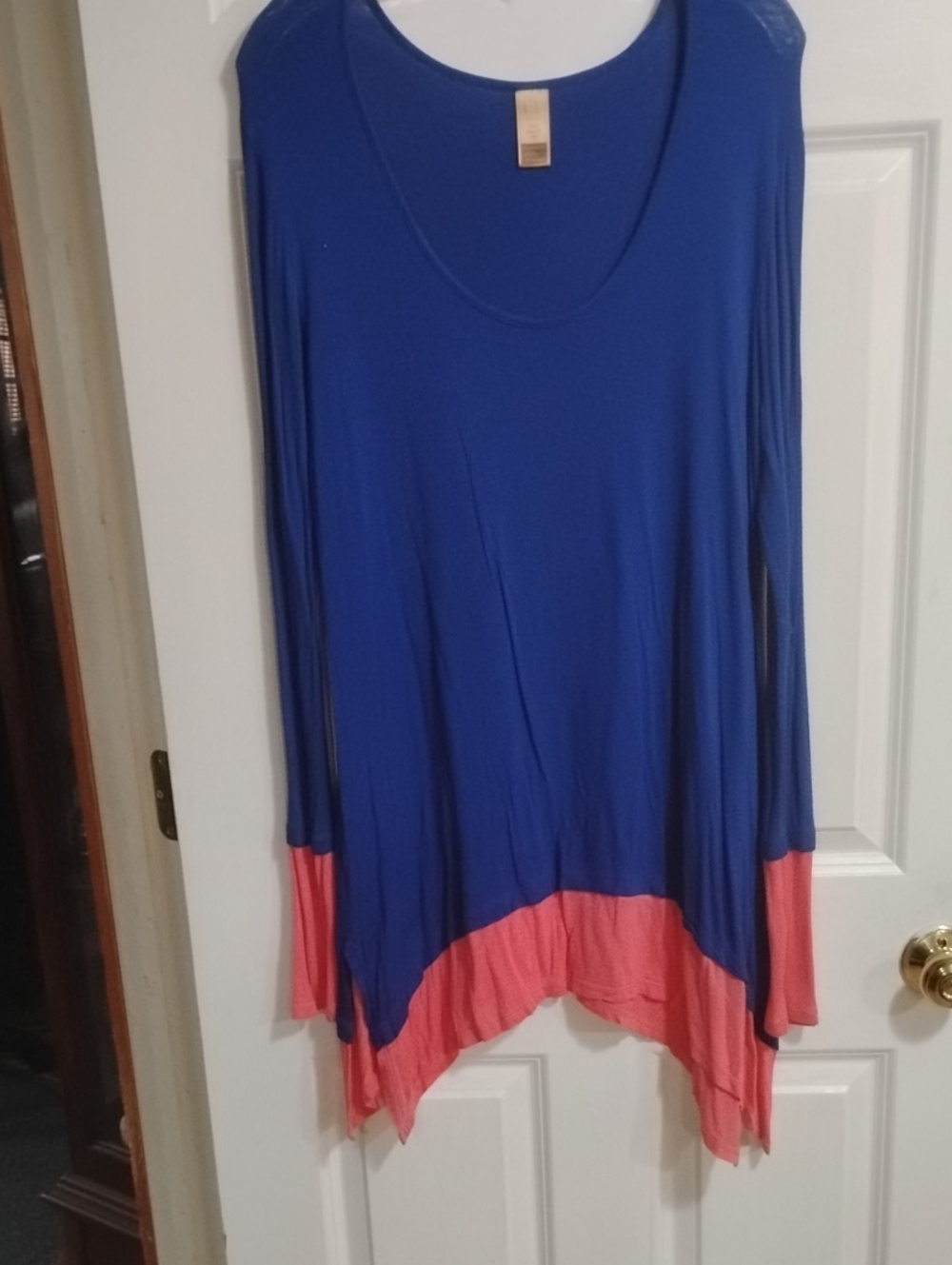 Women's Blue and Coral Long Sleeve Tunic Top